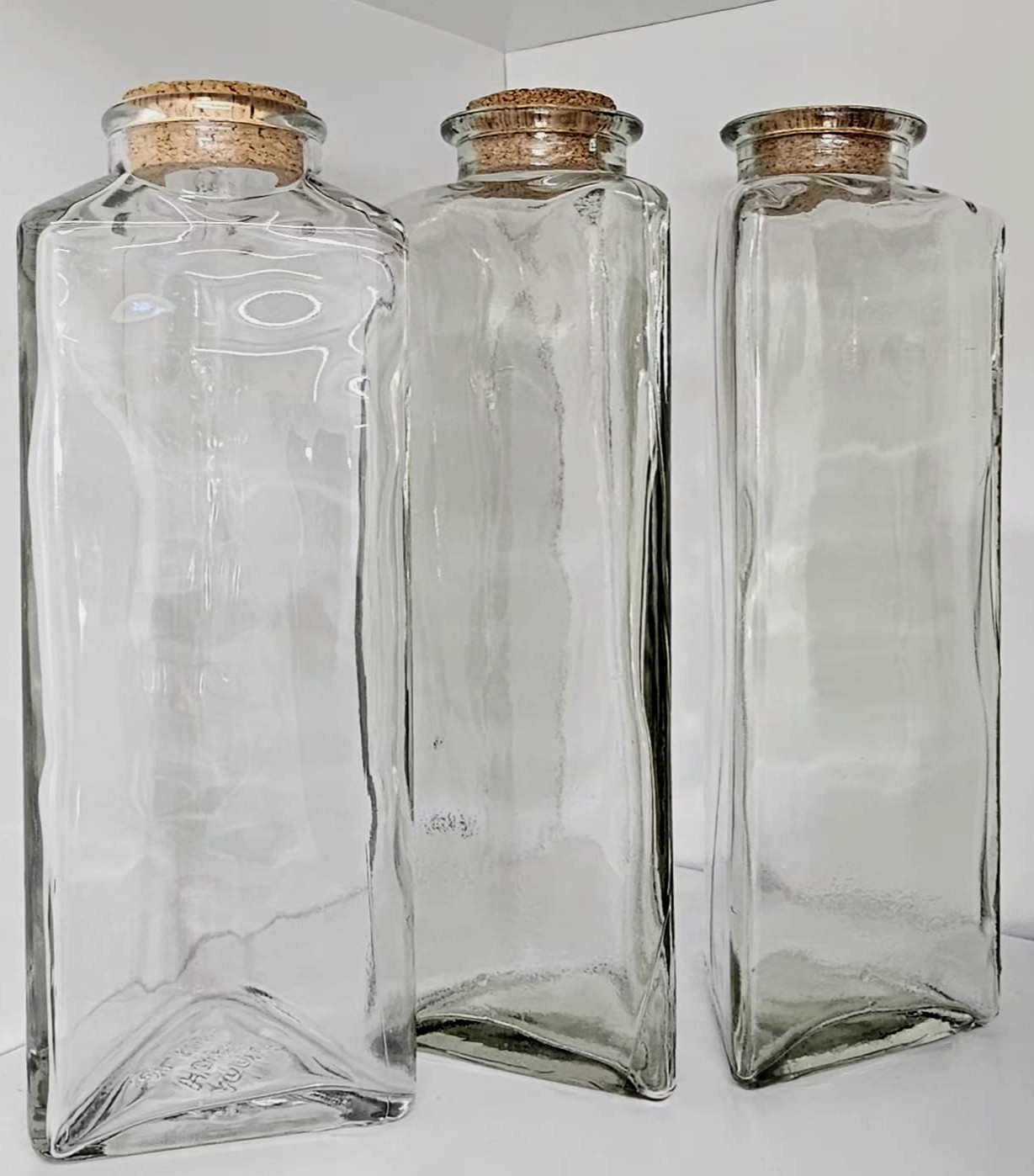 Vintage Ann\'s House of Nuts Glass Jar Set 3 Square Cork Lid Storage Canisters