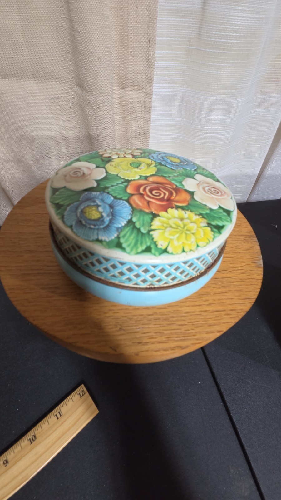 Beautiful Vintage Riley's Toffee England Embossed Floral Round Tin