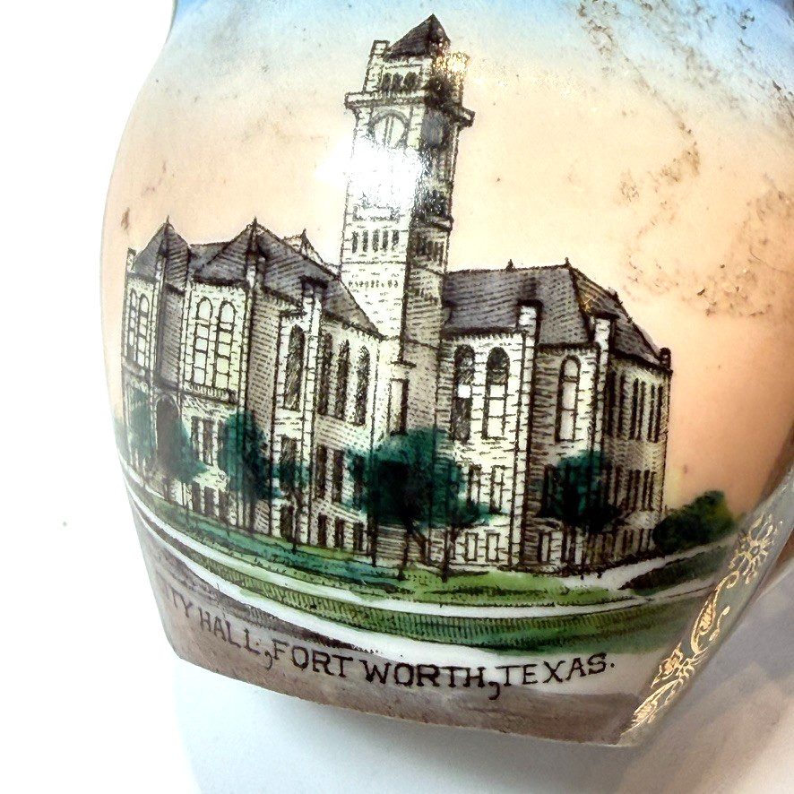 FORT WORTH City Hall  TX TEXAS ANTIQUE Souvenir CHINA TRINKET CREAMER