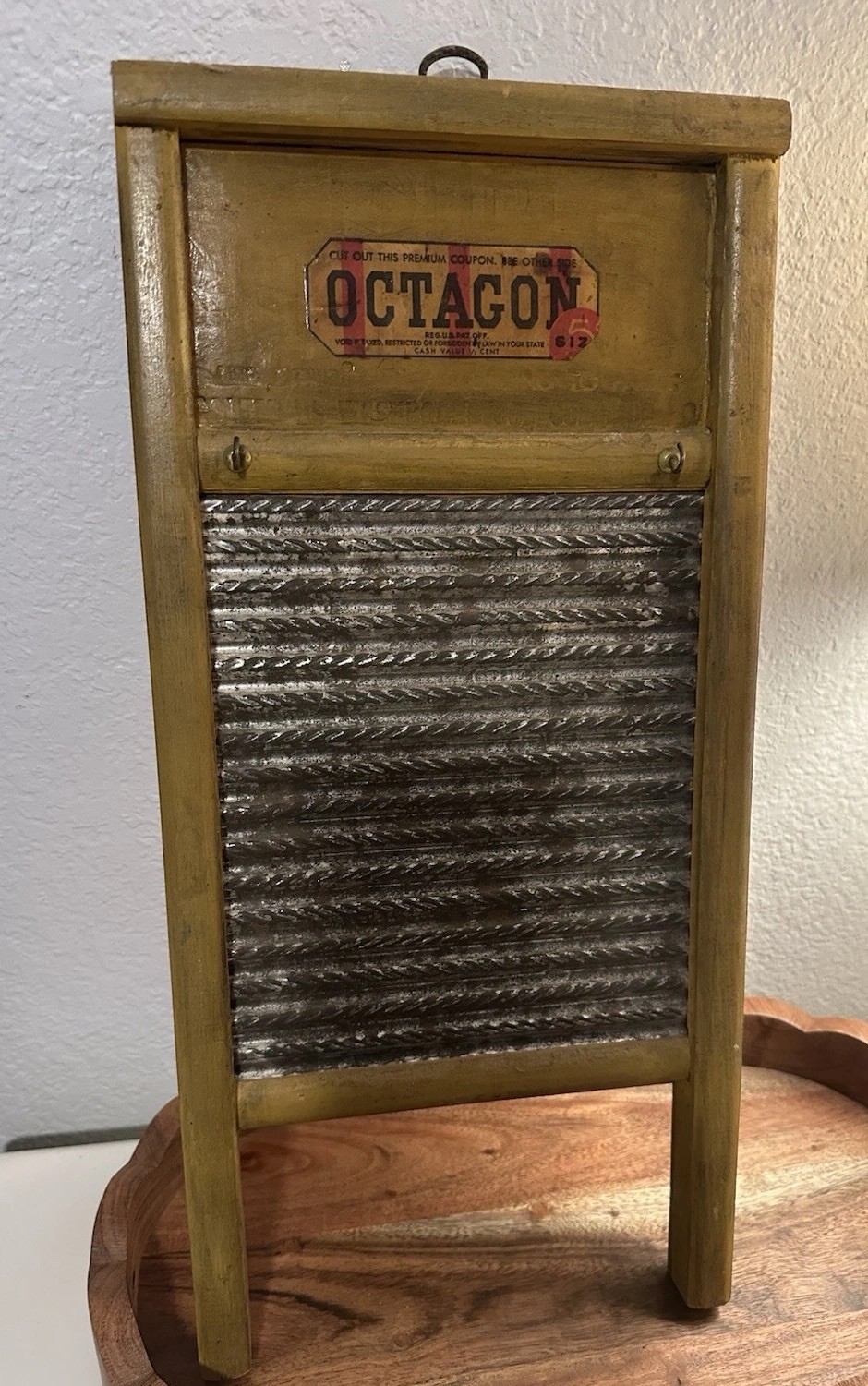 Vintage Dubl Handi Washboard Columbus Co Metal Face Wood Octagon Soap Coupon