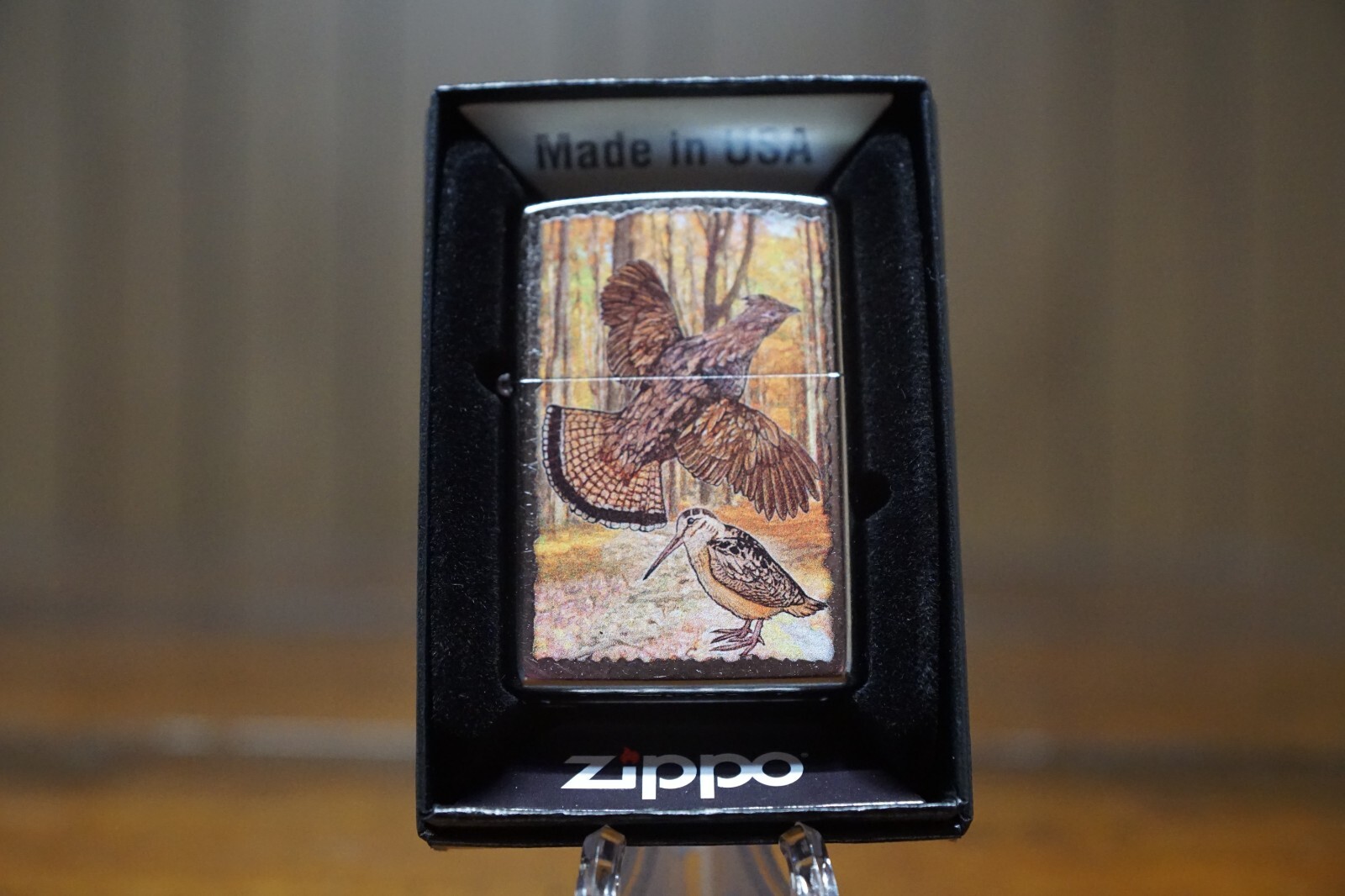 FLYING RUFFED GROUSE AND WOODCOCK FALL AUTUMN ZIPPO LIGHTER MINT IN BOX