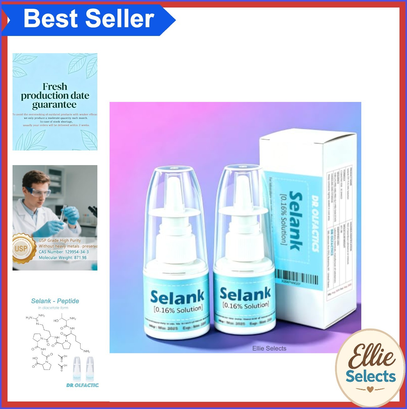 Selank Diacetate 40ml Spray 20ml 2 Pack 0.16 Percent Solution Lab Peptide