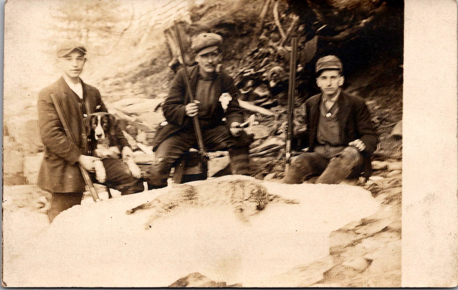 RPPC Three Hunters with Dog and Guns Vintage Postcard 4P24-26