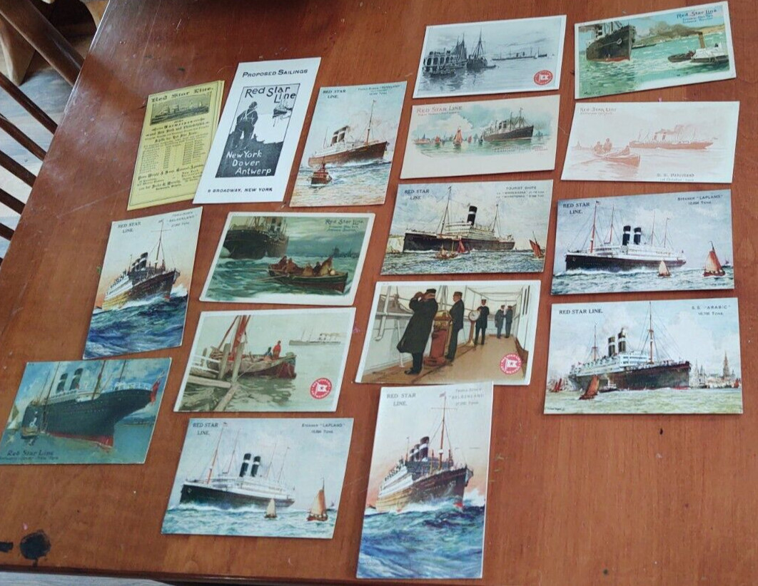17 Pc Lot Antique 1900-1907 RED STAR LINE ship postcards & Time table Schedule