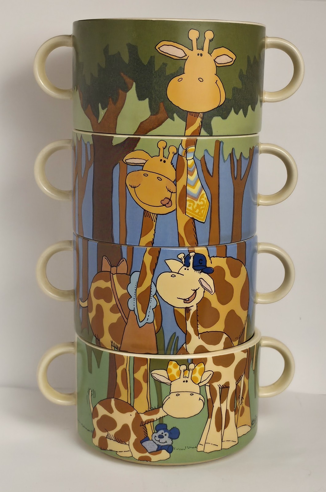 Vintage 1981 Kersten Brothers Enesco Giraffe Nesting Soup Mugs Set of 4 Japan