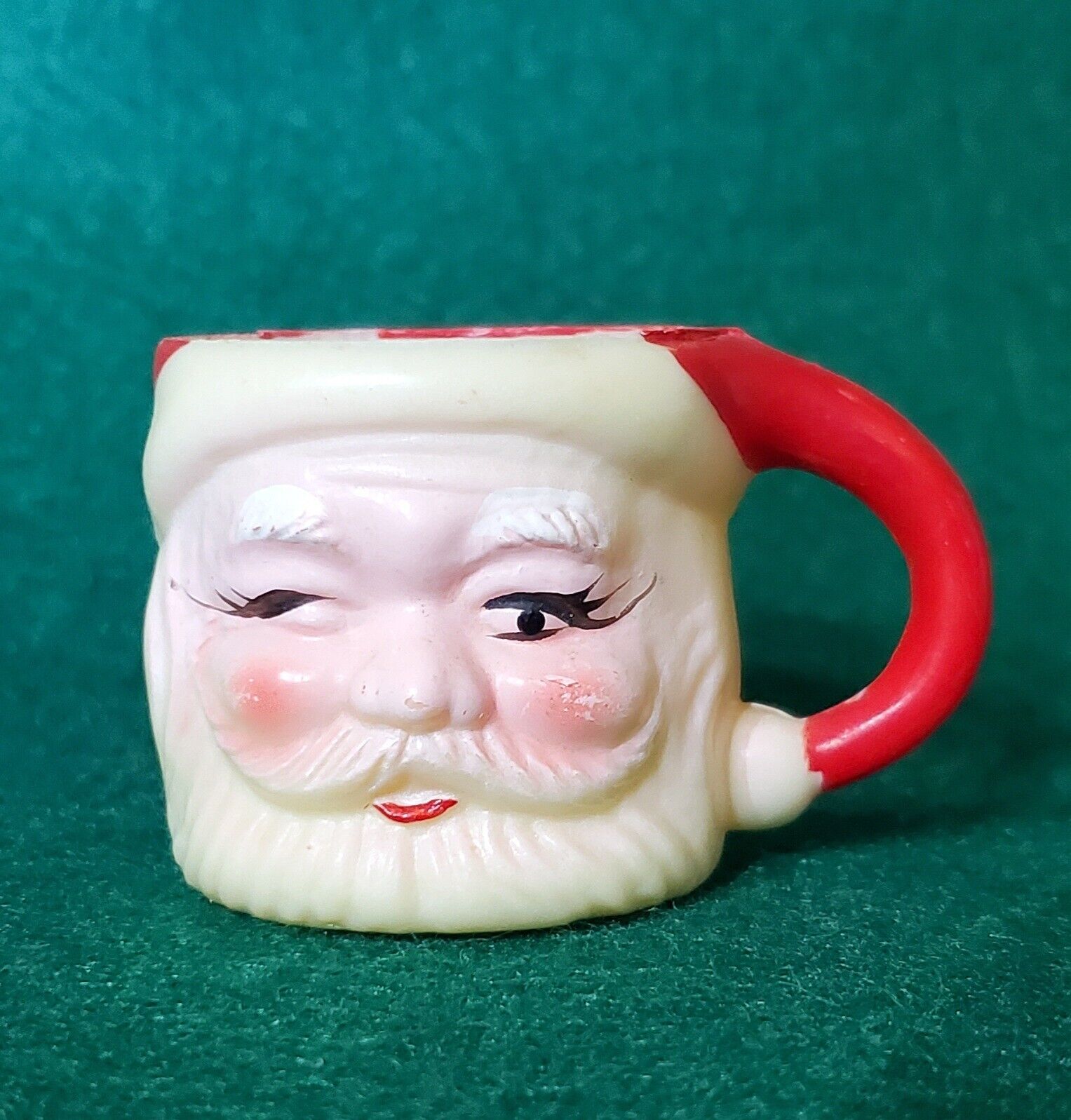 Vintage Miniature Plastic Winking Santa Face Miniature Mug Hong Kong 1.5