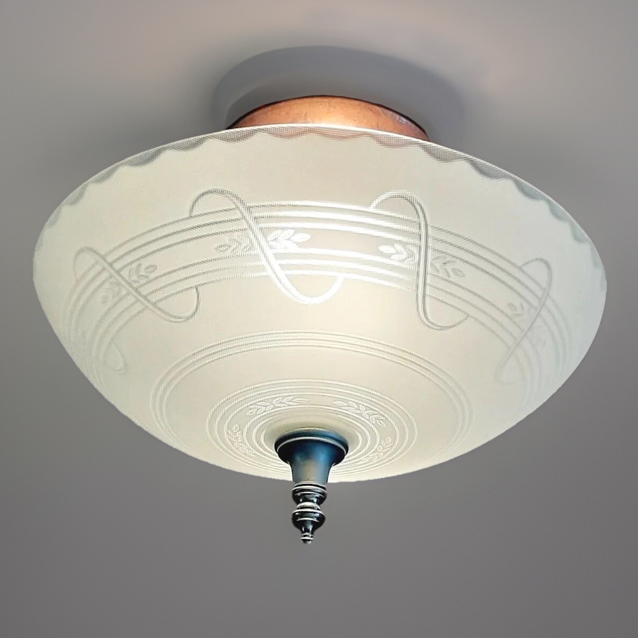 Vtg/Antique 1940's-1960's Art Deco Mid-Century Semi-Flush Glass Light Fixture