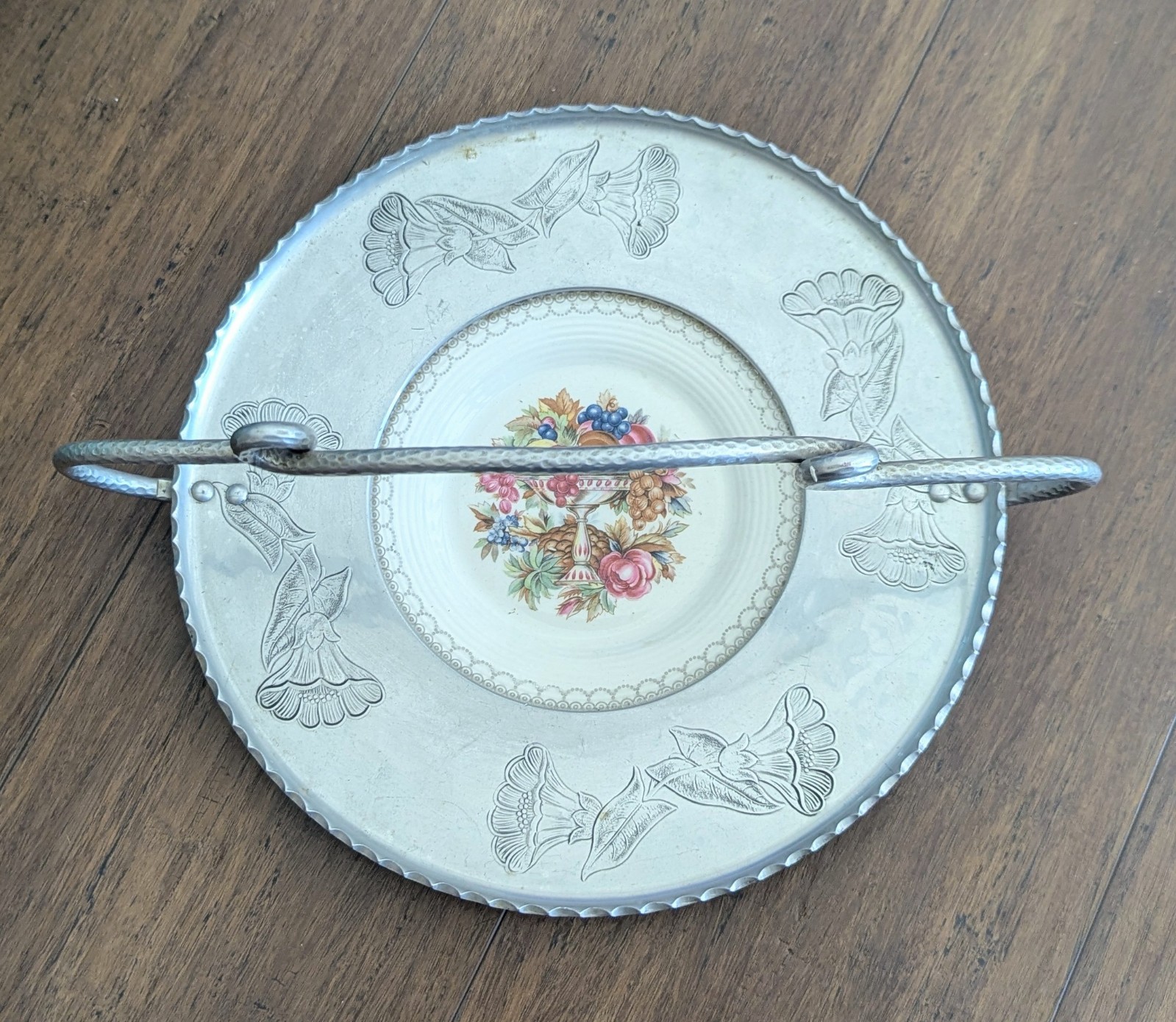 Vintage Farberware Aluminum Serving Tray, Triumph American Limoges Porcelain