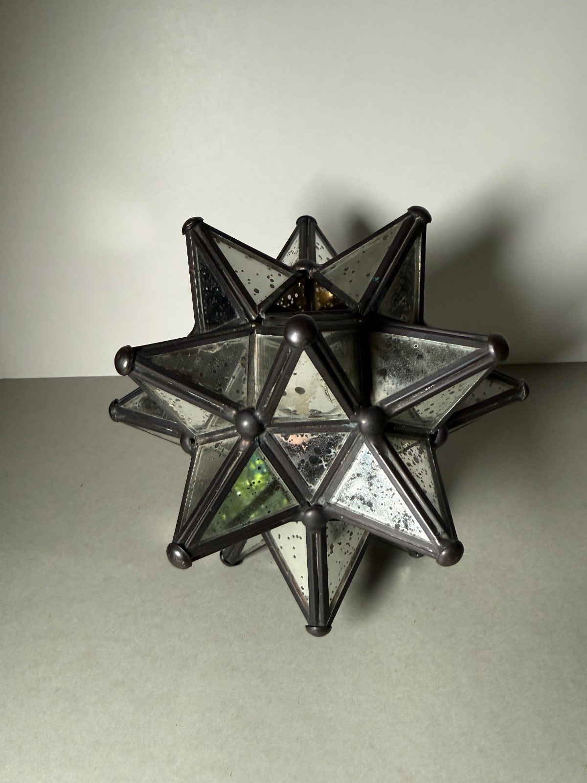 VTG MERCURY GLASS DISTRESSED MORAVIAN STAR CANDLE HOLDER TEA LIGHT 6