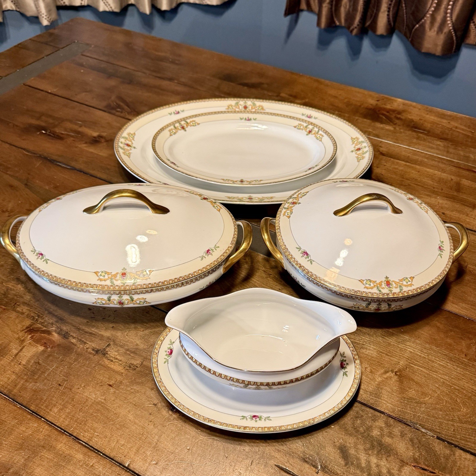 7pc VTG 30s Antique Meito TOLEDO China Serving Set Japan Handpainted Gold Trim