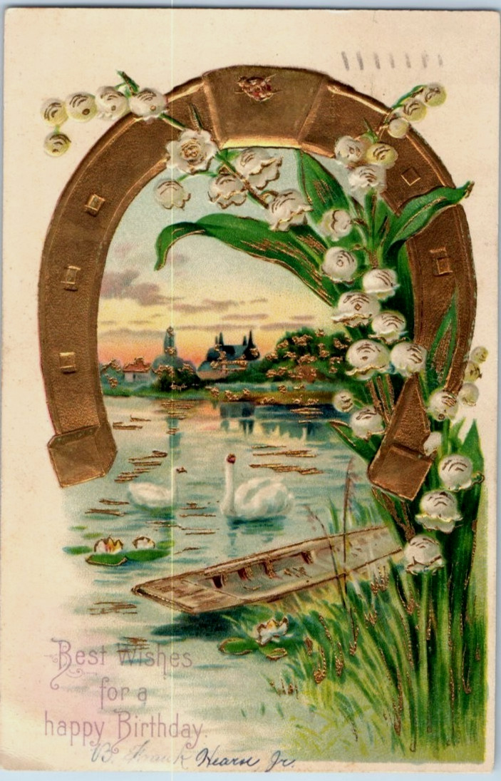 Vintage Victorian Postcard 1907 Best Wishes for a Happy Birthday - Horseshoe Vintage Victorian Postcard 1907 Best Wishes for a Happy Birthday - Horseshoe
