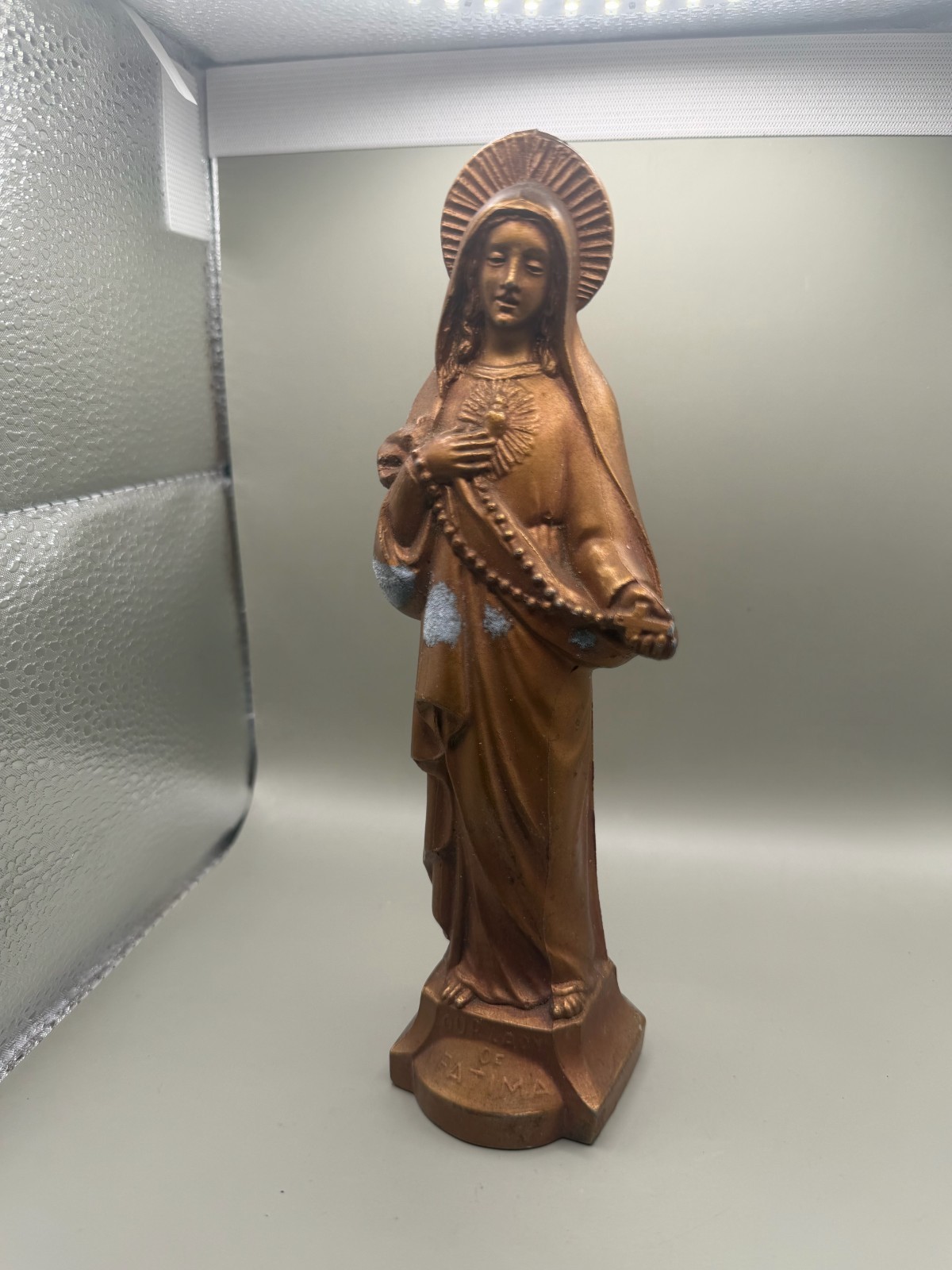 Vintage Connelly Our Lady of Fatima Statue Cast Metal Copper Finish 7.5\ Vintage Connelly Our Lady of Fatima Statue Cast Metal Copper Finish 7.5\