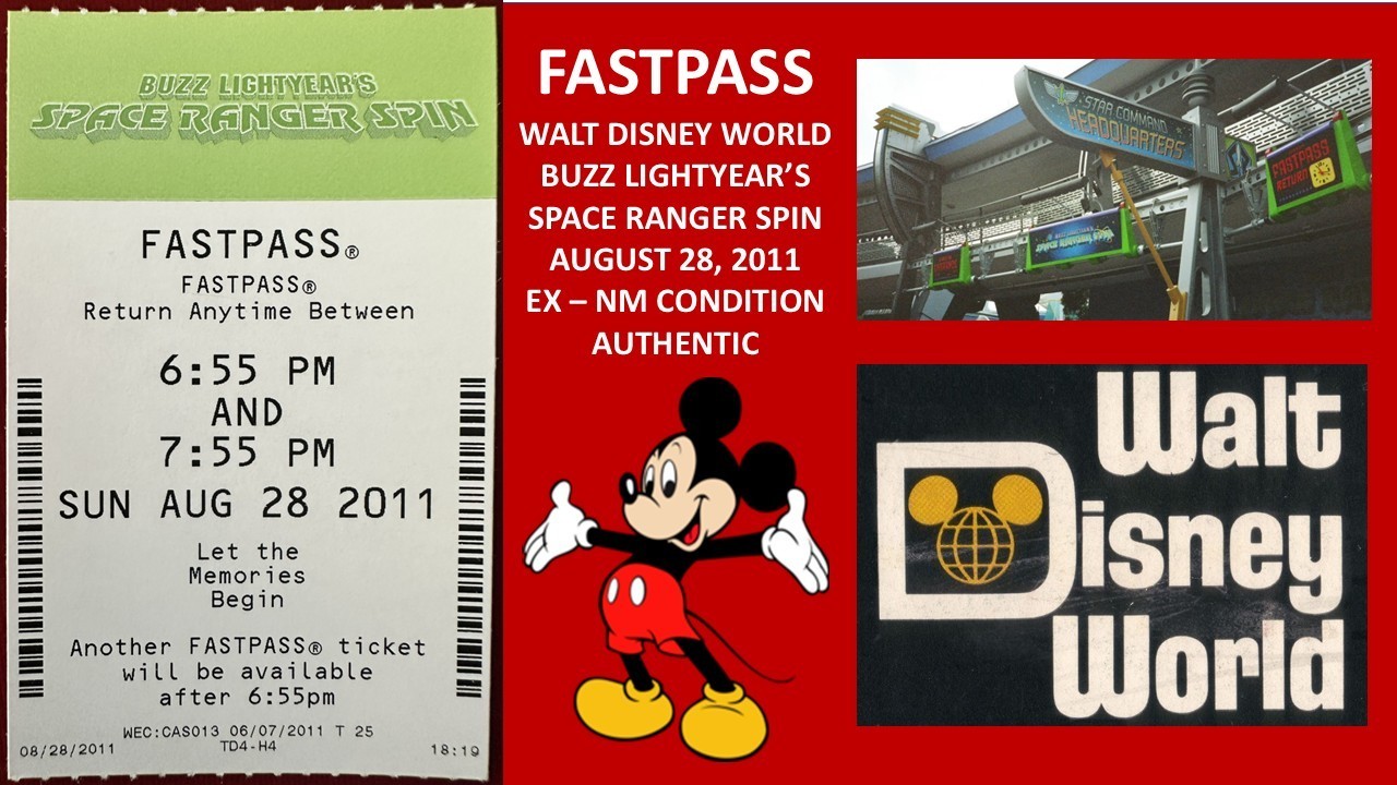 2011 Walt Disney World Buzz SPACE RANGER SPIN FASTPASS Ticket 8/28/2011 COA FP31