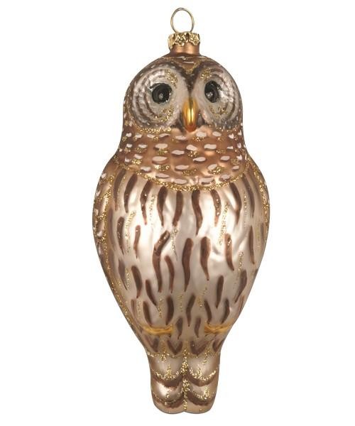 Barred Owl Bird Blown Glass Handcrafted Christmas Ornament NIB Cobane