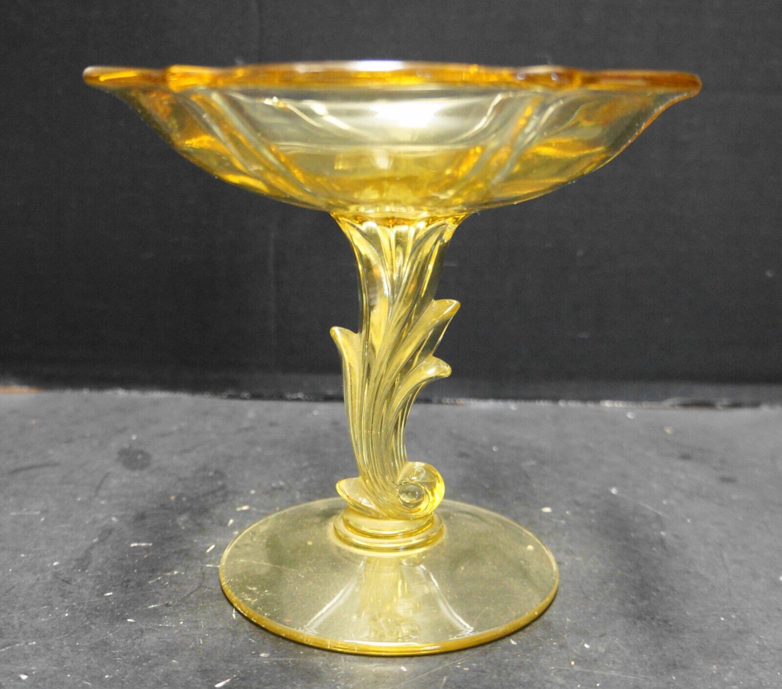 Fostoria Baroque Topaz Compote Comport Yellow Glass Depression