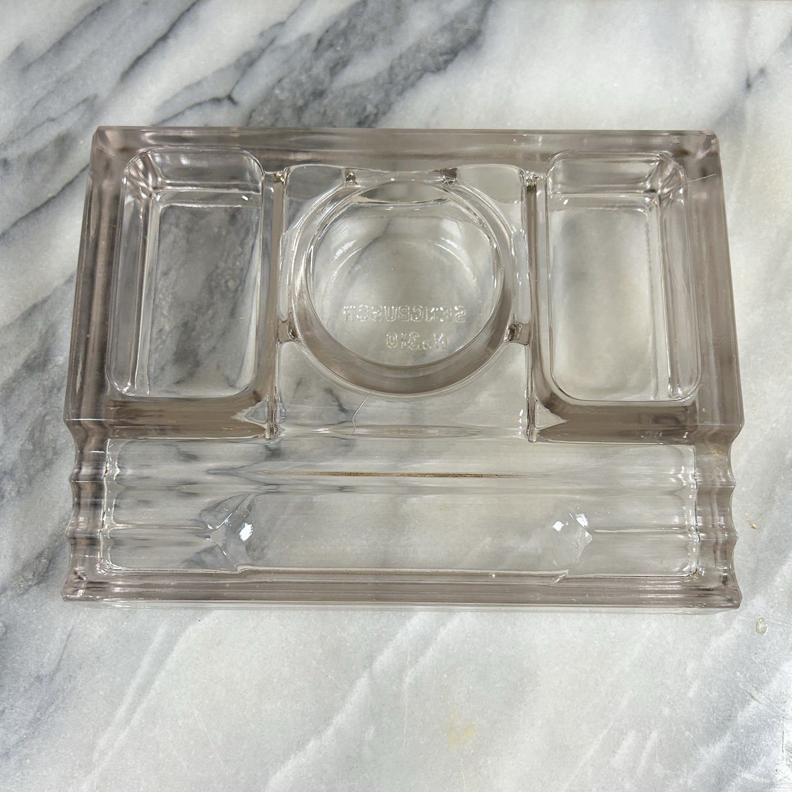 VTG 1920s Light Pink Tinted Art Deco Glass Inkwell / Trinket Tray Sengbusch VTG 1920s Light Pink Tinted Art Deco Glass Inkwell / Trinket Tray Sengbusch