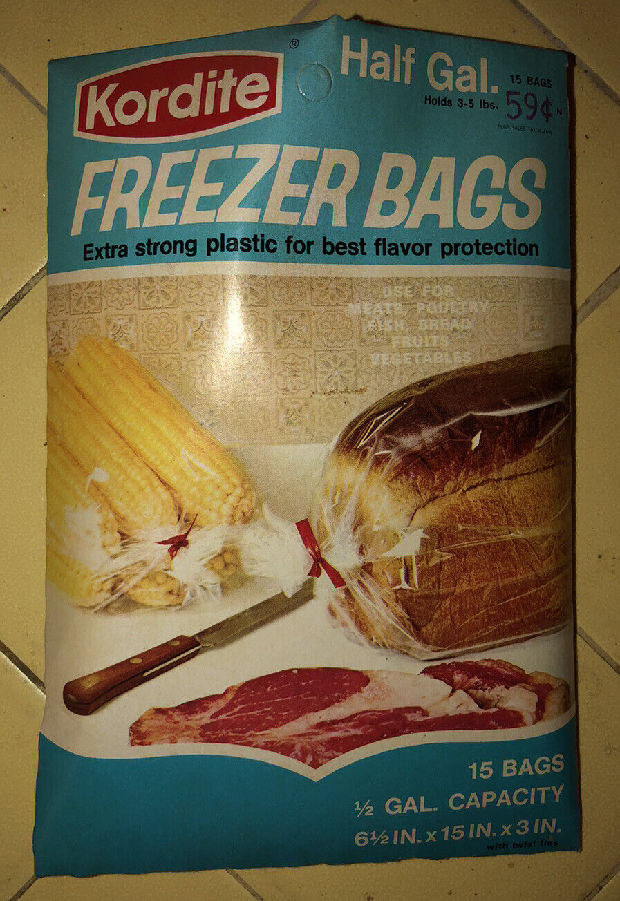 1960s Kordite Freezer Plastic Bags (Open) Half-Gallon Mobil Chemical Company