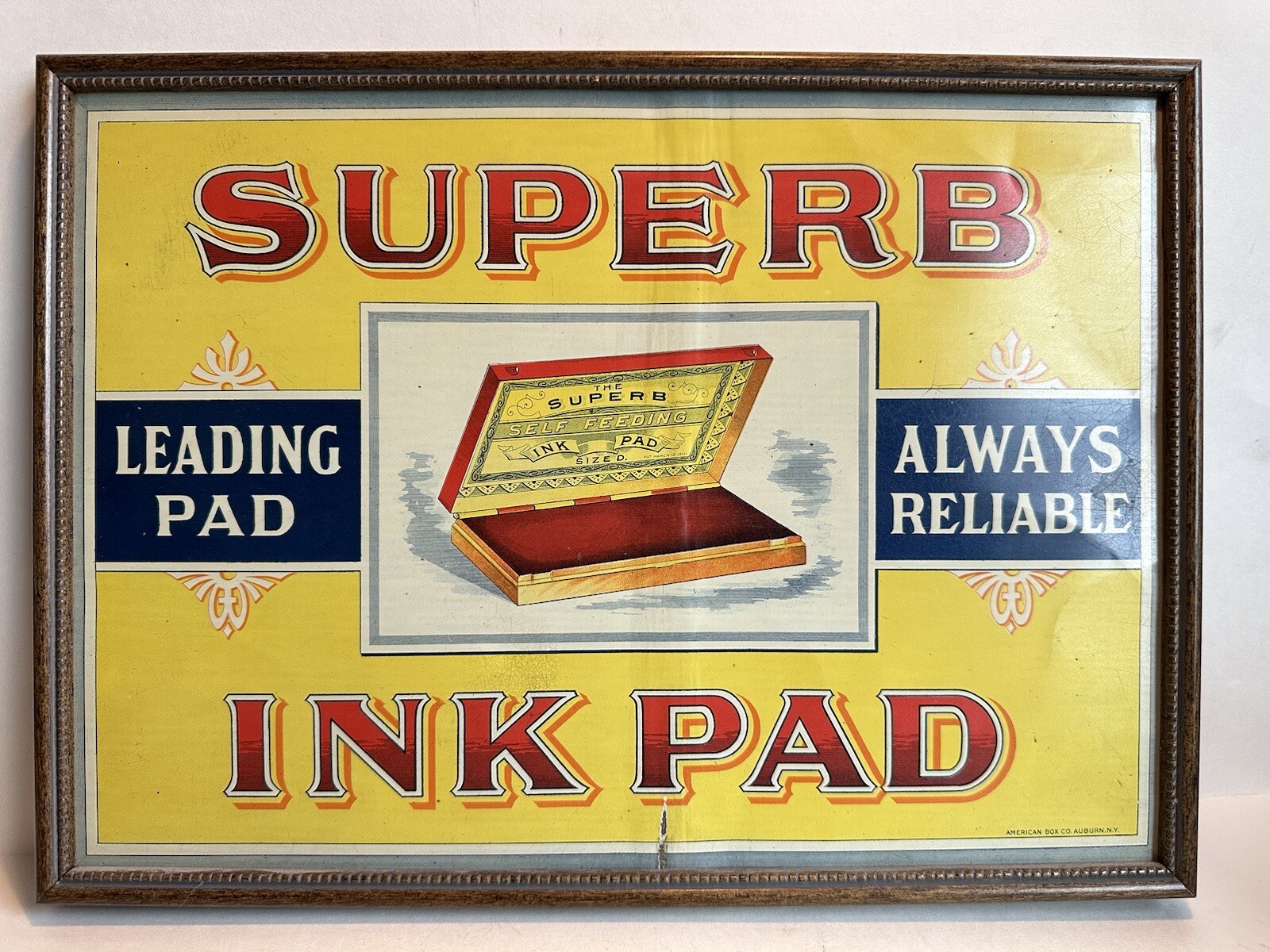 c1890’s Superb Ink Pad Tin Litho Vintage Advertising Sign Office Supplies FRAMED c1890’s Superb Ink Pad Tin Litho Vintage Advertising Sign Office Supplies FRAMED