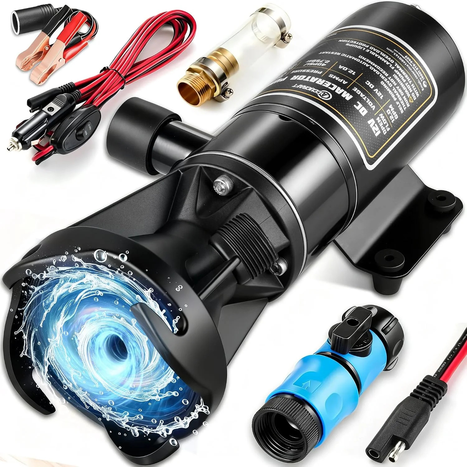 RV Macerator Pump 12V, 12 GPM Portable RV Sewer Pump with 10 FT Lift, Self-Primi RV Macerator Pump 12V, 12 GPM Portable RV Sewer Pump with 10 FT Lift, Self-Primi