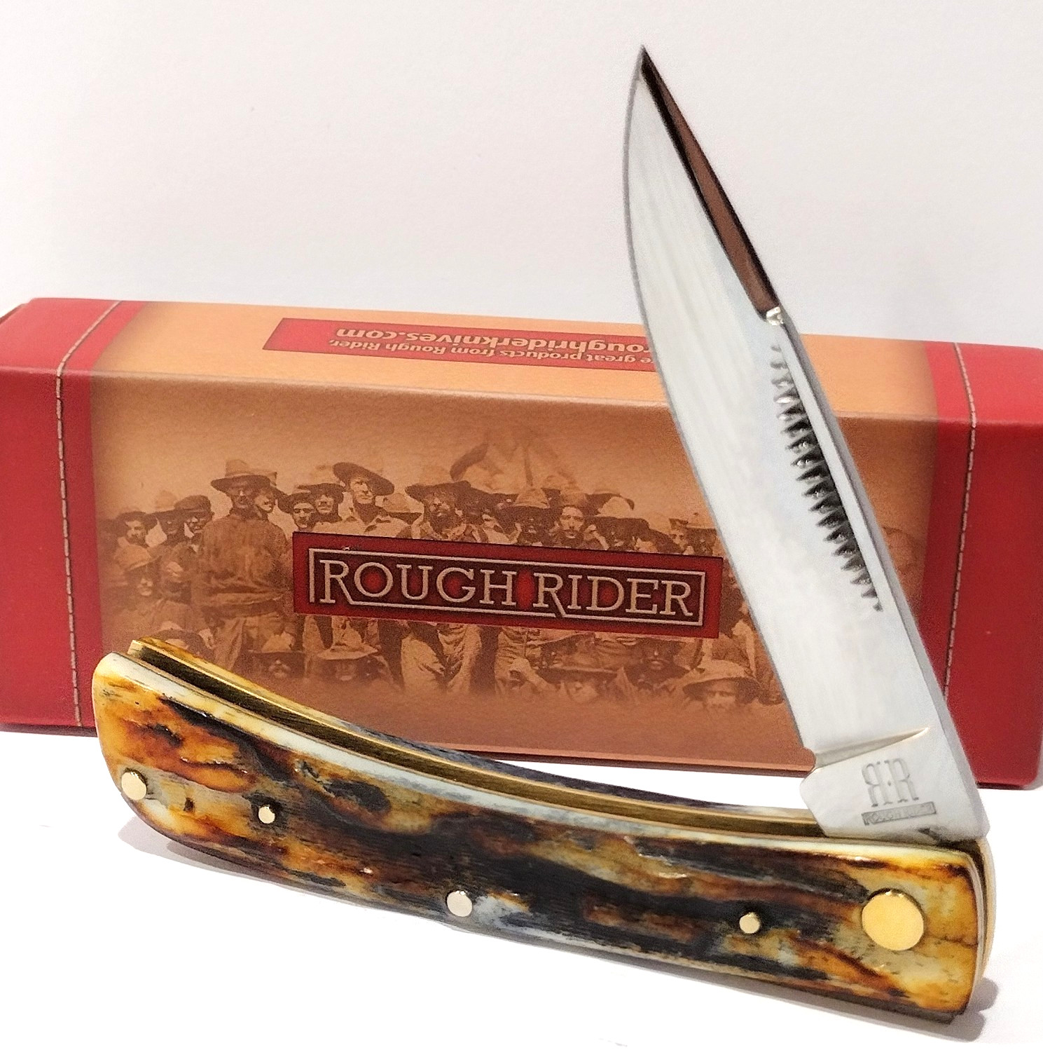 Rough Rider Brown Cinnamon Stag Bone Sod Buster Folding Pocket Knife Jr RR2769
