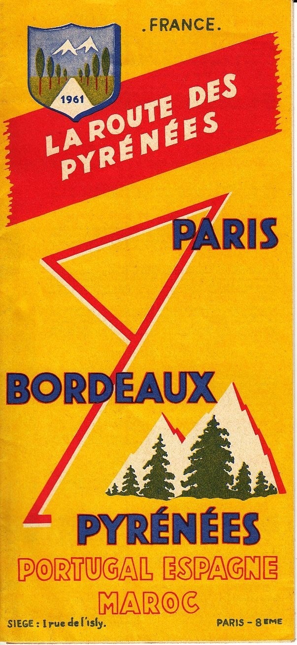 La Route des Pyrenees Paris Bordeaux France 1961 Vintage Brochure