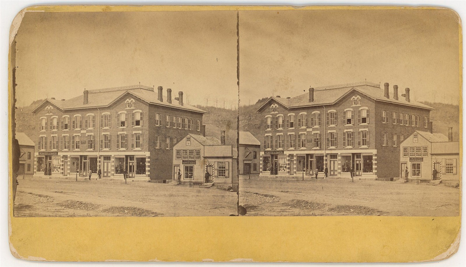 CONNECTICUT STEREOVIEW - Thomaston - Morse Block - JA MacDonald 1870s RARE