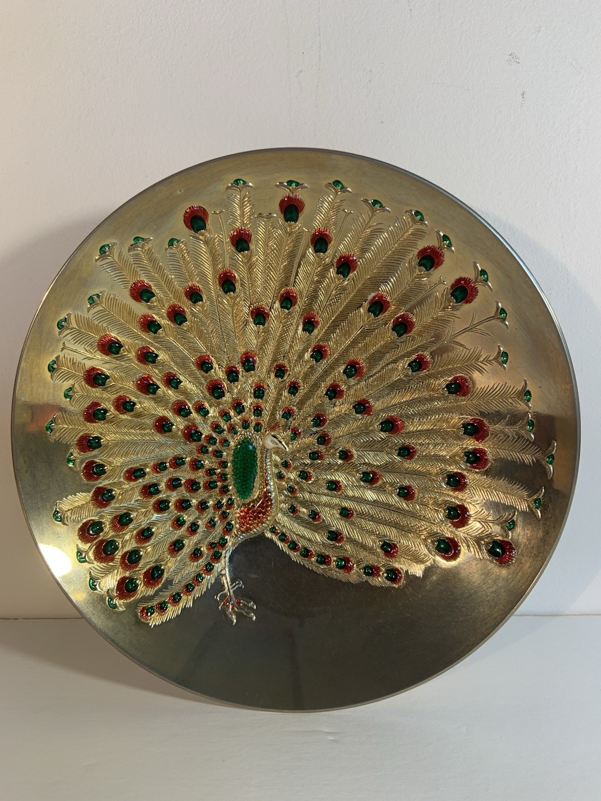VtG 24K  Gold Plated Enameled Plate Featuring Peacock.