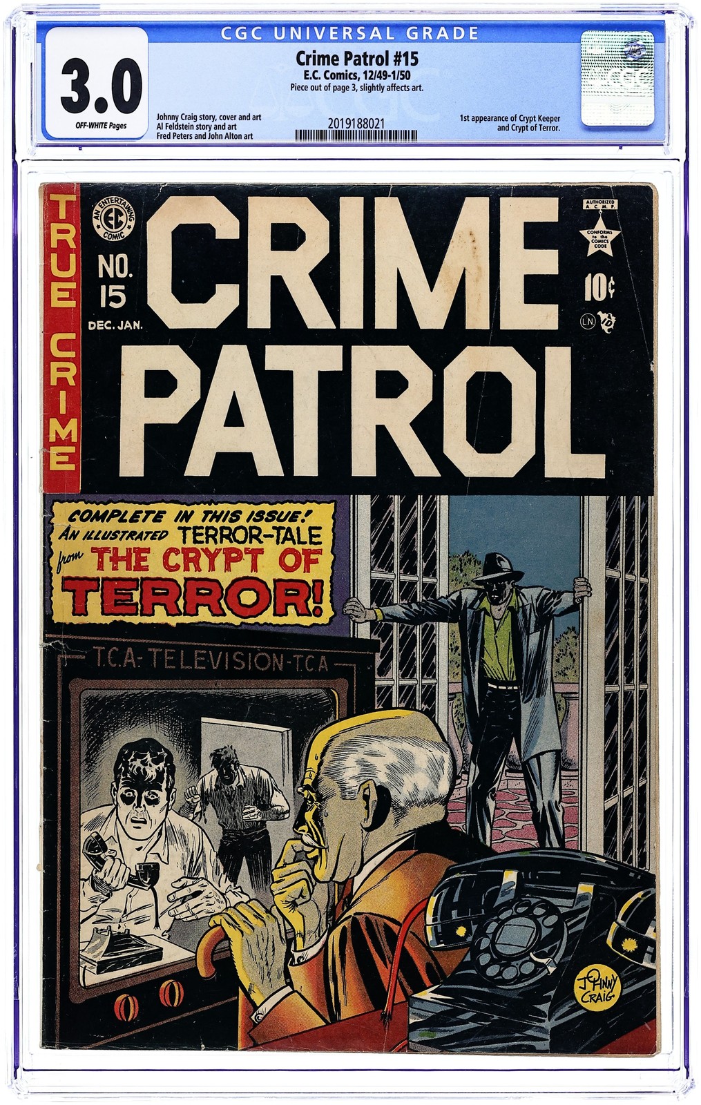 Crime Patrol #15 CGC 3.0 1950 2019188021 1st app. Crypt Keeper, Crypt of Terror