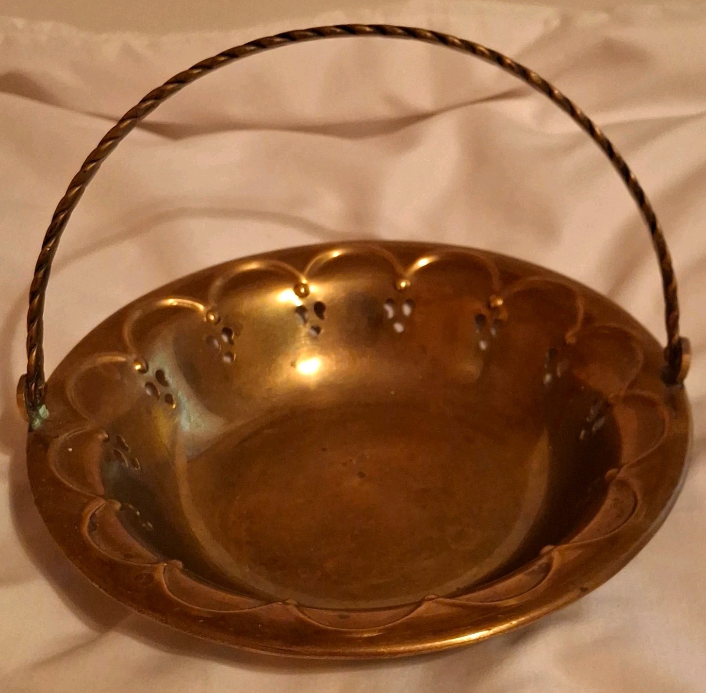 Solid Brass Handled Bowl Basket With Pierced Rim