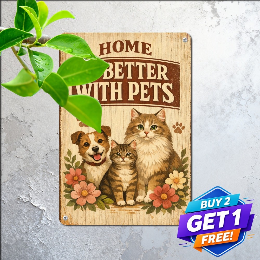 Cat Part Of Family Pet Quote Metal Sign Vintage Farmhouse Decor Plaque 8x12