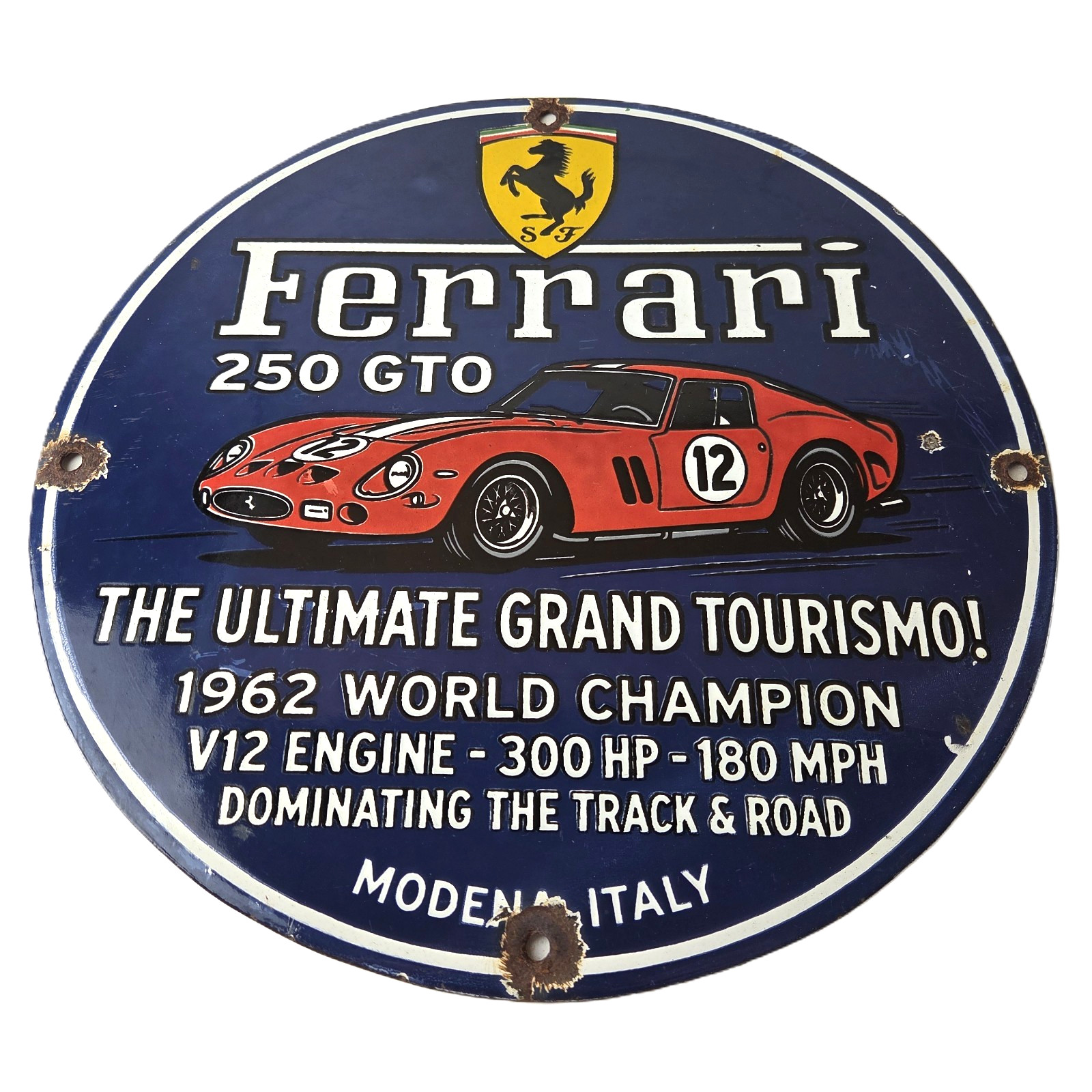 Vintage Ferrari Sports Car Sign - Ultimate Grand Tourismo Gas Porcelain Sign