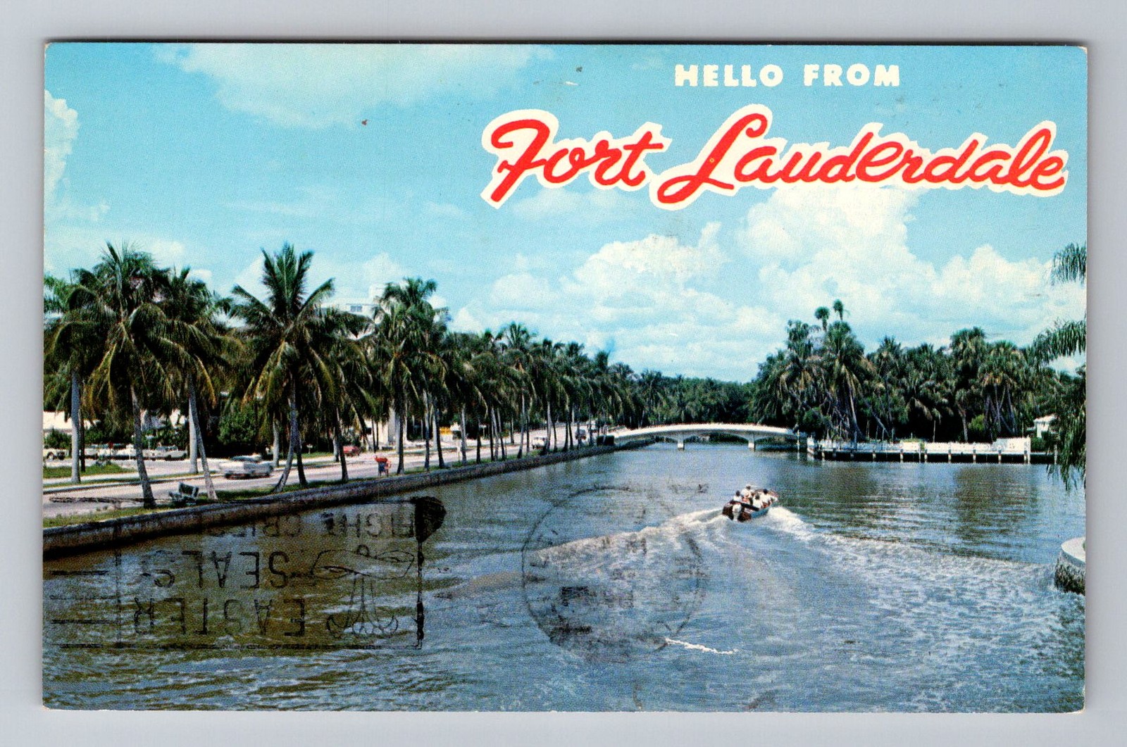 Fort Lauderdale FL-Florida, Waterway with Bridge, Postal Vintage c1969 Postcard