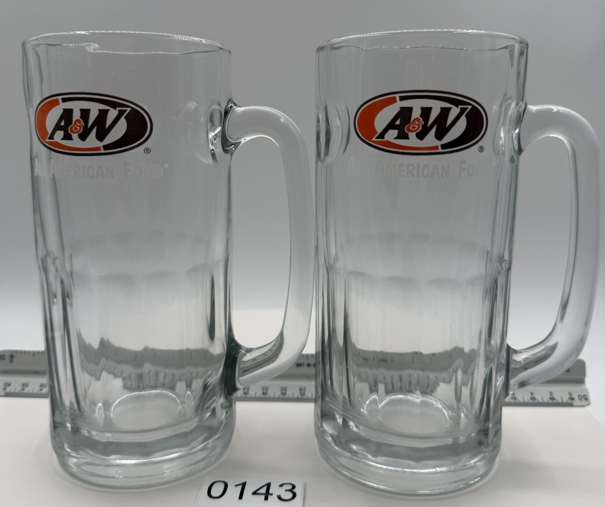 Vintage A&W Root Beer Mugs Set of 2 All American Food Logo Large Heavy Glass Vintage A&W Root Beer Mugs Set of 2 All American Food Logo Large Heavy Glass
