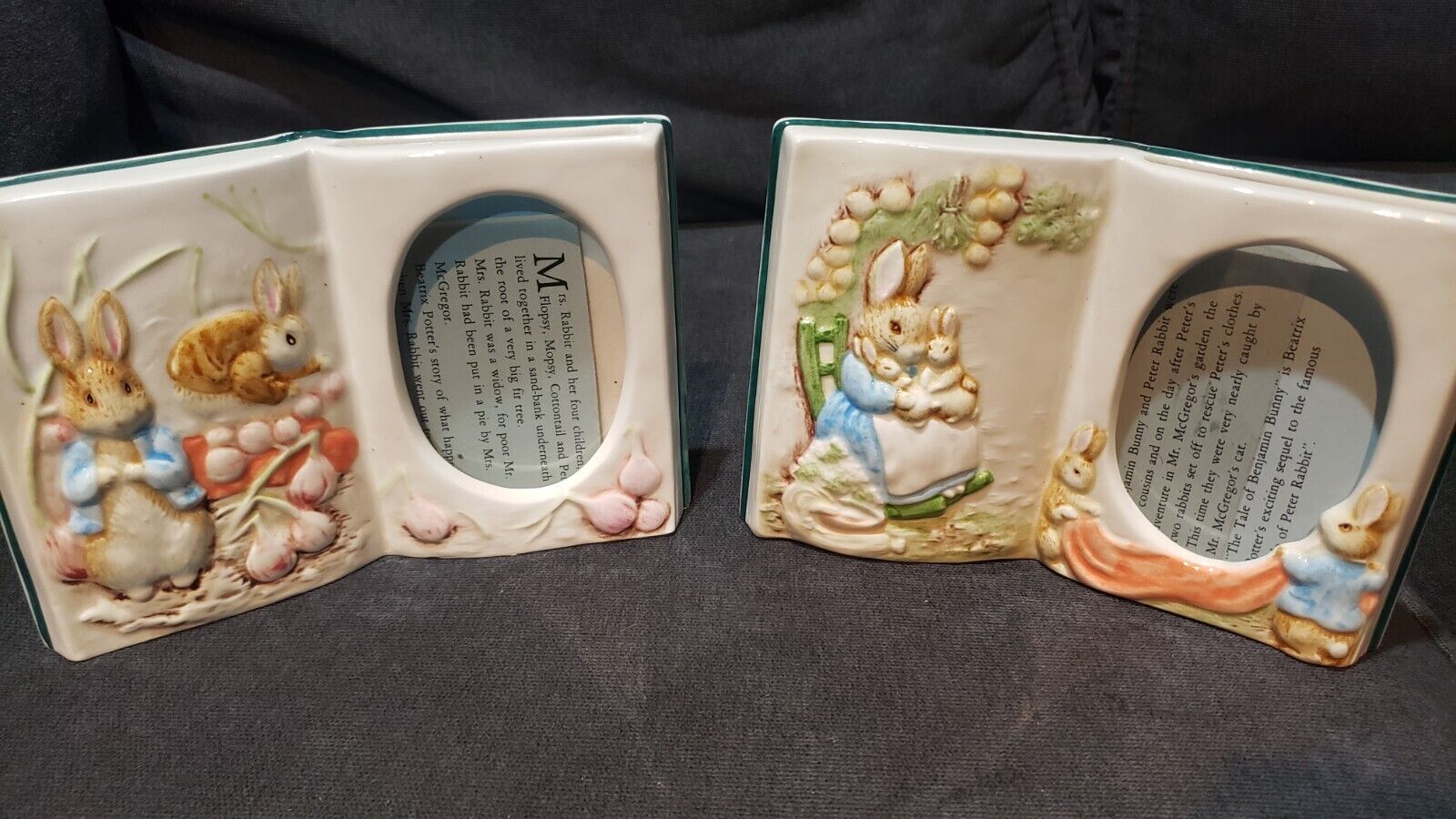 Vintage 2 Beatrix Potter  Tale of Benjamin Bunny Porcelain Book Picture Frames