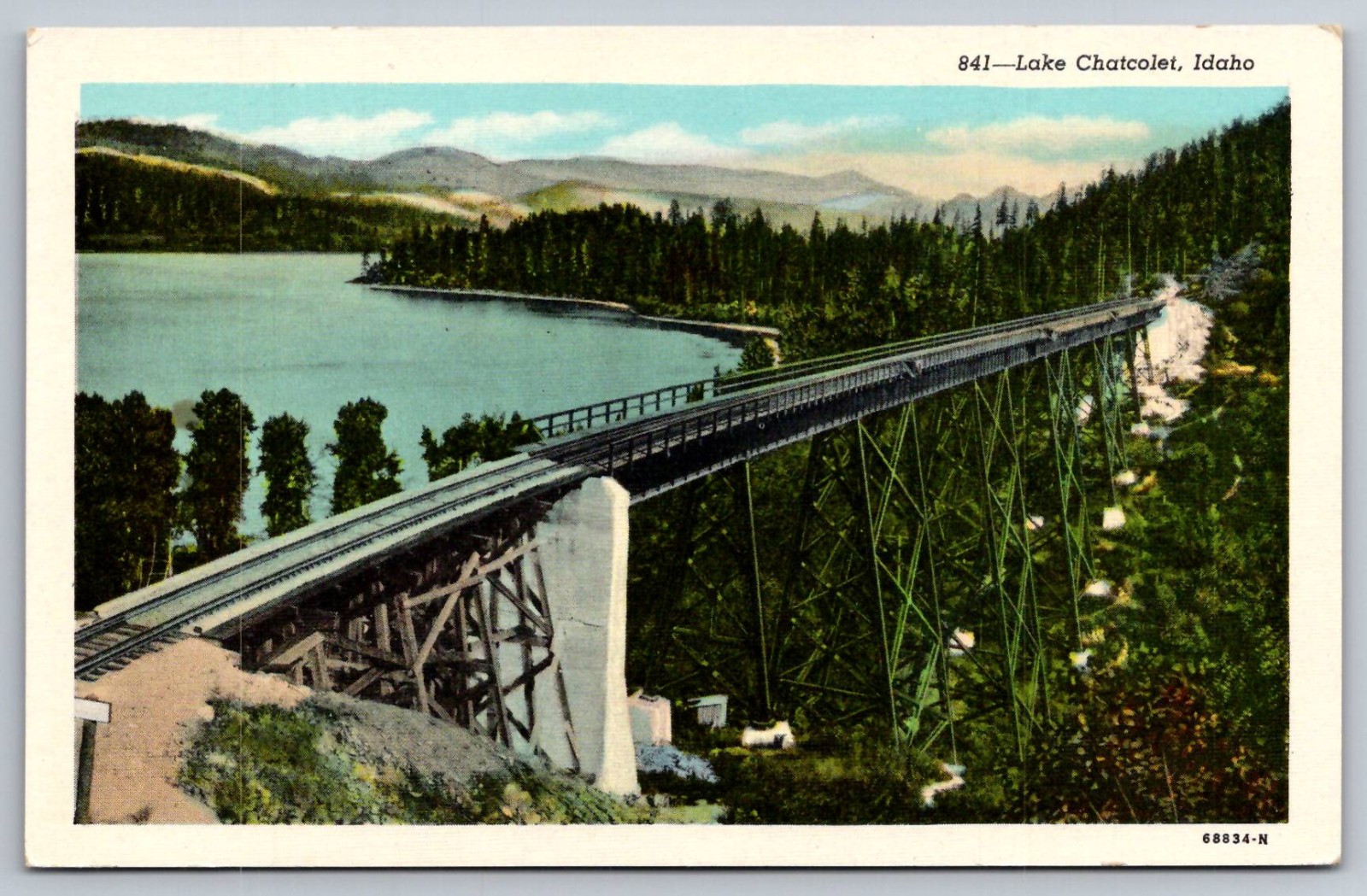 Lake Chatcolet Benewah County Idaho Train Bridge Vintage Postcard