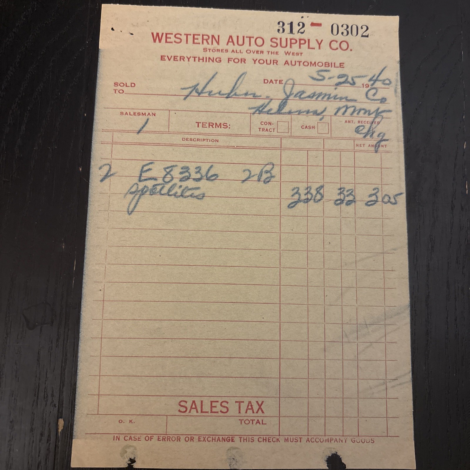 Western Auto Supply Co. (May 24, 1940) Benton, Kentucky Receipt Western Auto Supply Co. (May 24, 1940) Benton, Kentucky Receipt