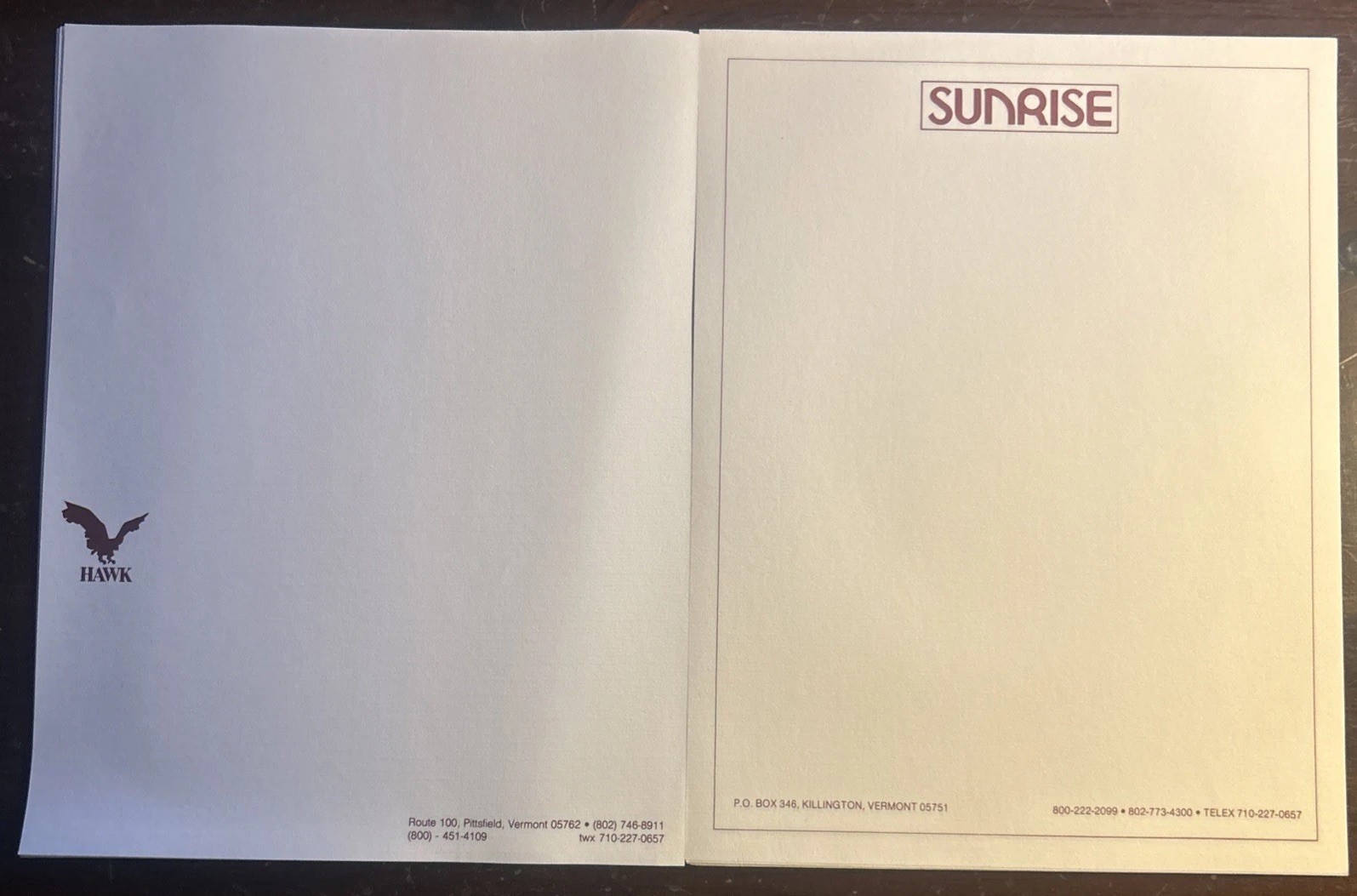 Vintage 1979-80 Hawk Sunrise Killington VT Letterhead 20 Sheets Resort Ephemera
