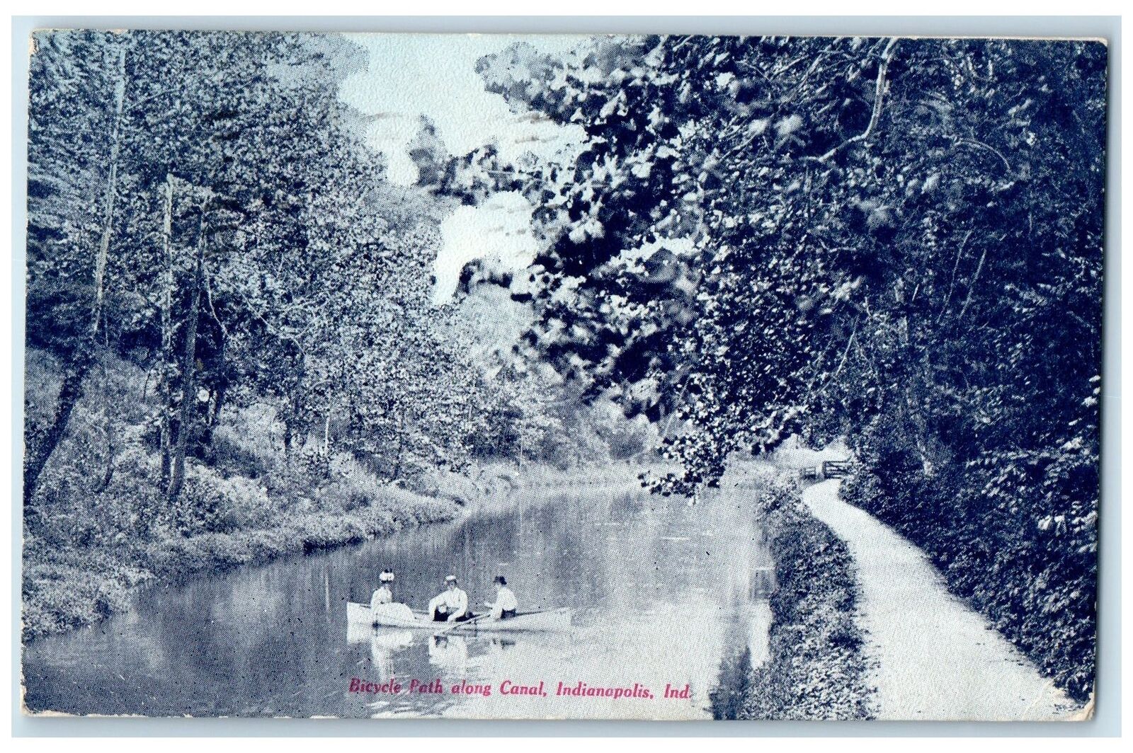 1909 Bicycle Path Along Canal Boating Indianapolis Indiana IN Posted Postcard