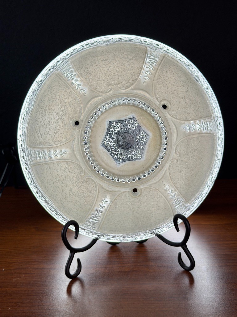 Vintage 1910s glass lamp shade clear white light round dome antique floral ivory