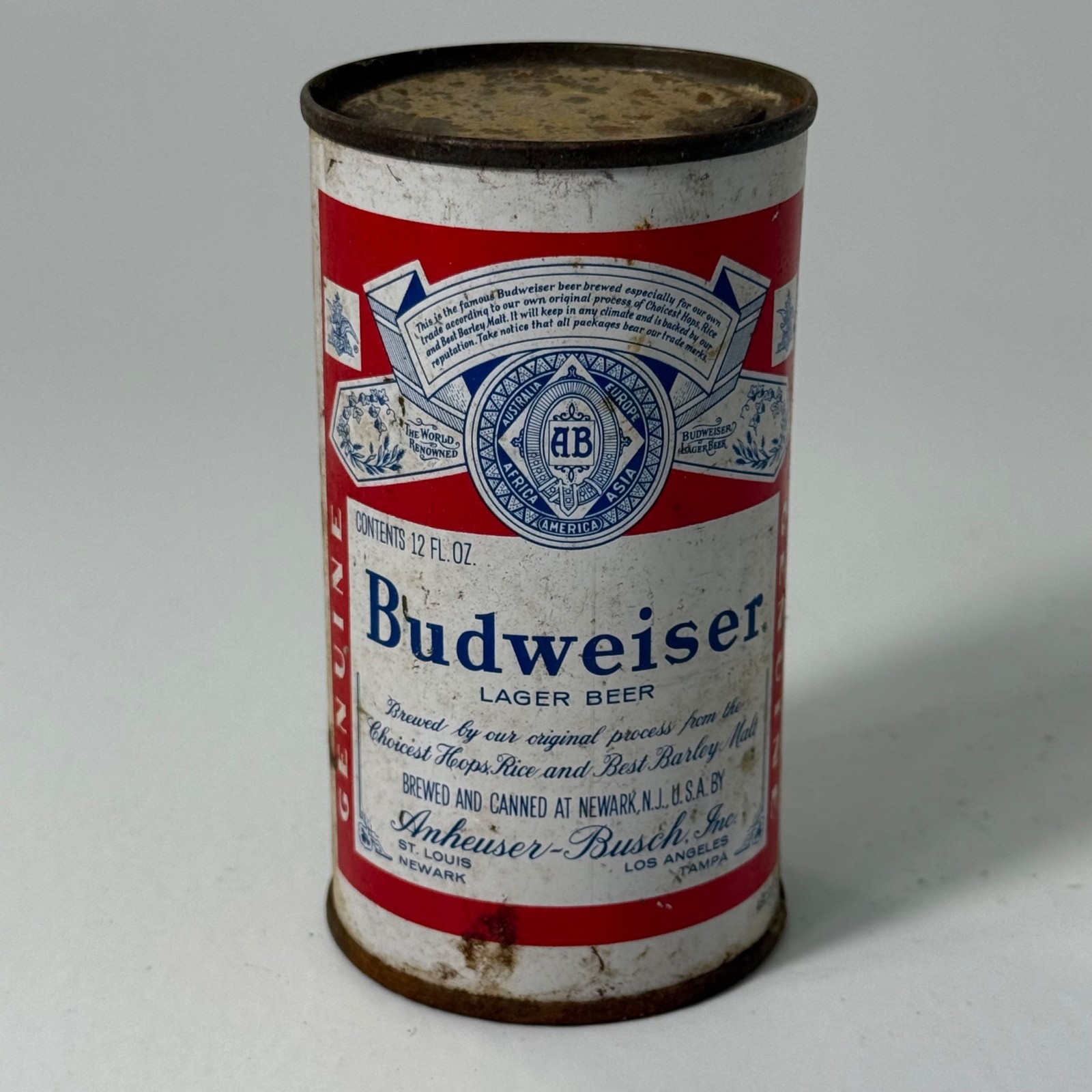 Vintage Budweiser Beer Can 12oz Flat Top Anheuser-Busch Newark Collectible Vintage Budweiser Beer Can 12oz Flat Top Anheuser-Busch Newark Collectible