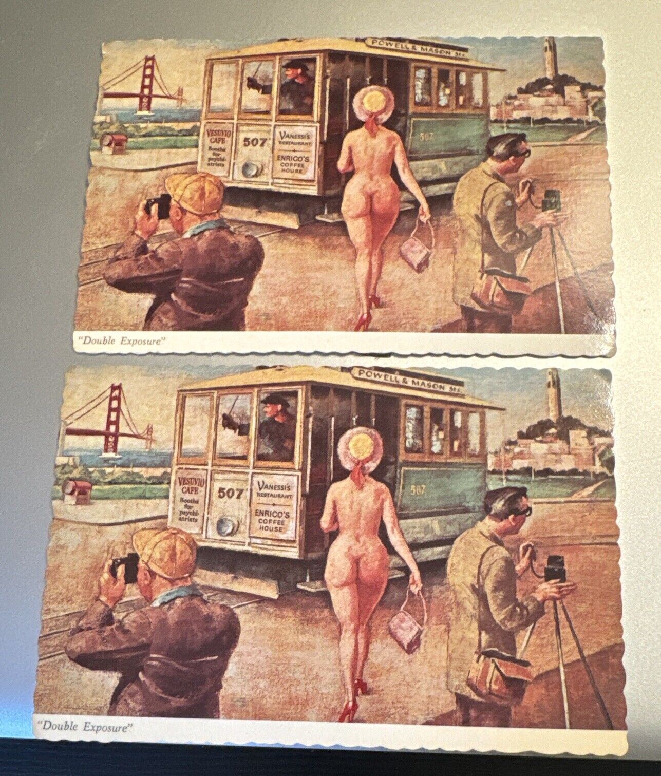Double Exposure Vesuvio Cafe Cable Car San Francisco CA Postcard Lot of 2