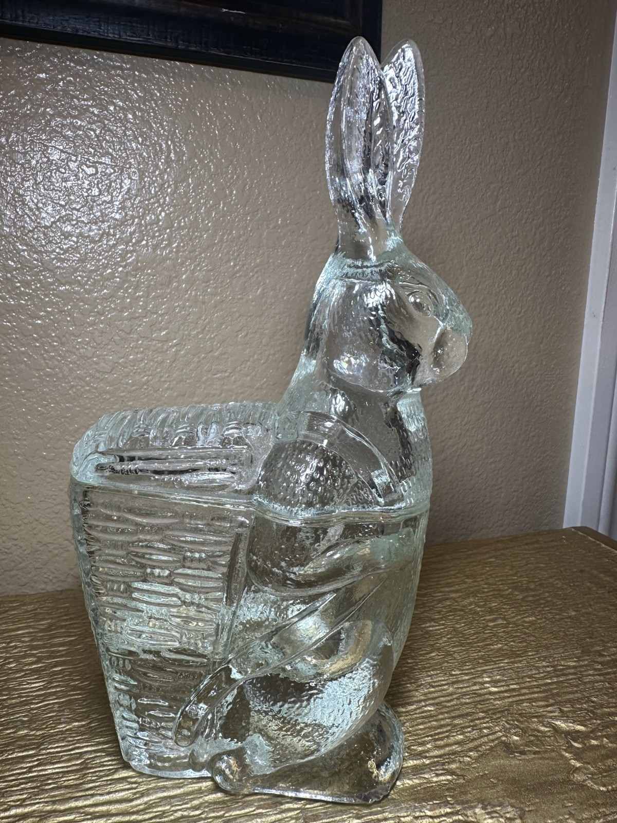 VTG 9.5” Clear Pressed Glass Bunny Rabbit Basket Covered Candy Dish Grannycore