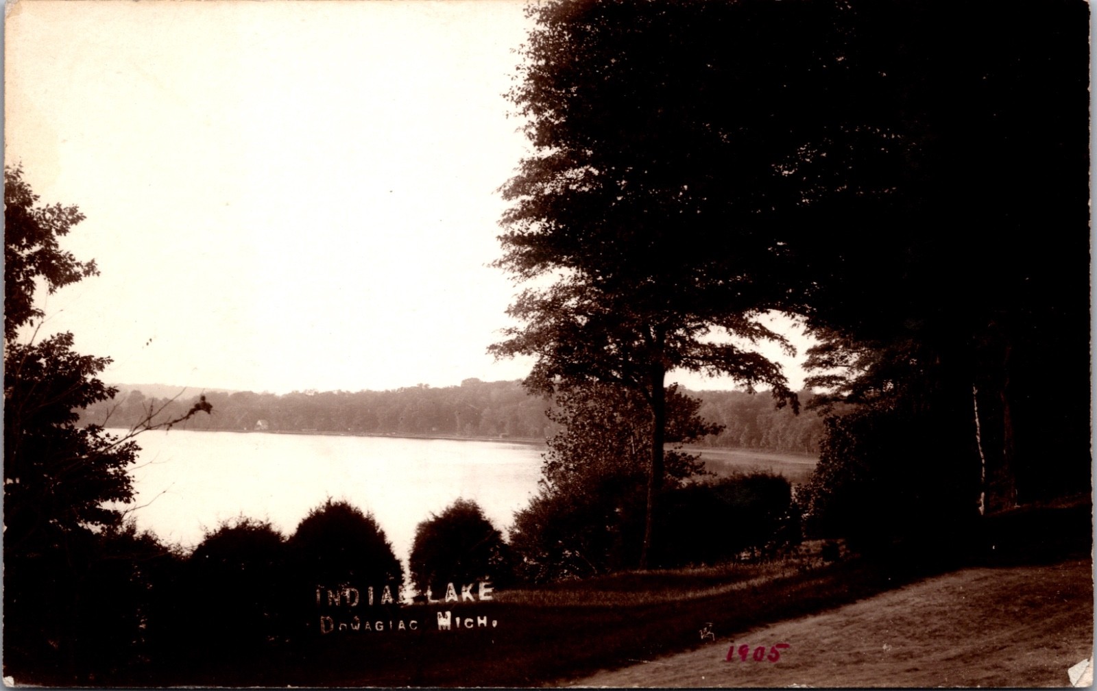 RPPC Indian Lake Dowagiac Michigan 1905 Lake View Real Photo Postcard