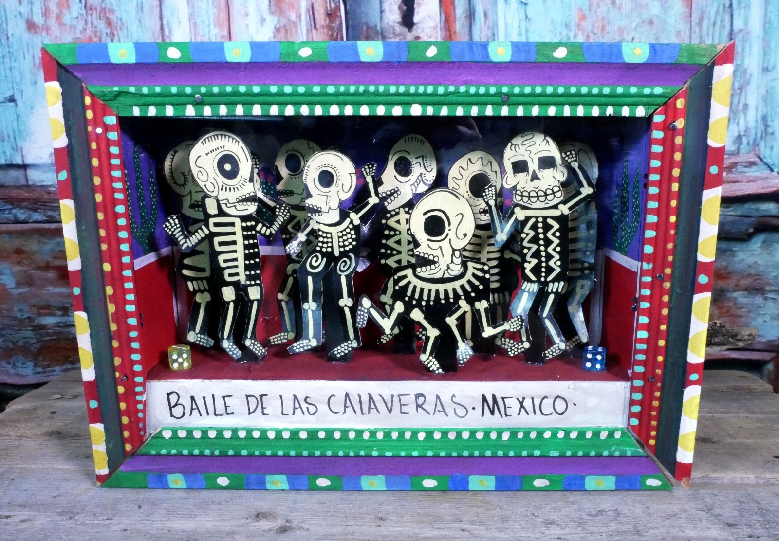 Day of the Dead Dance of Skeletons Shadow Box Retablo Handmade Mexican Folk Art