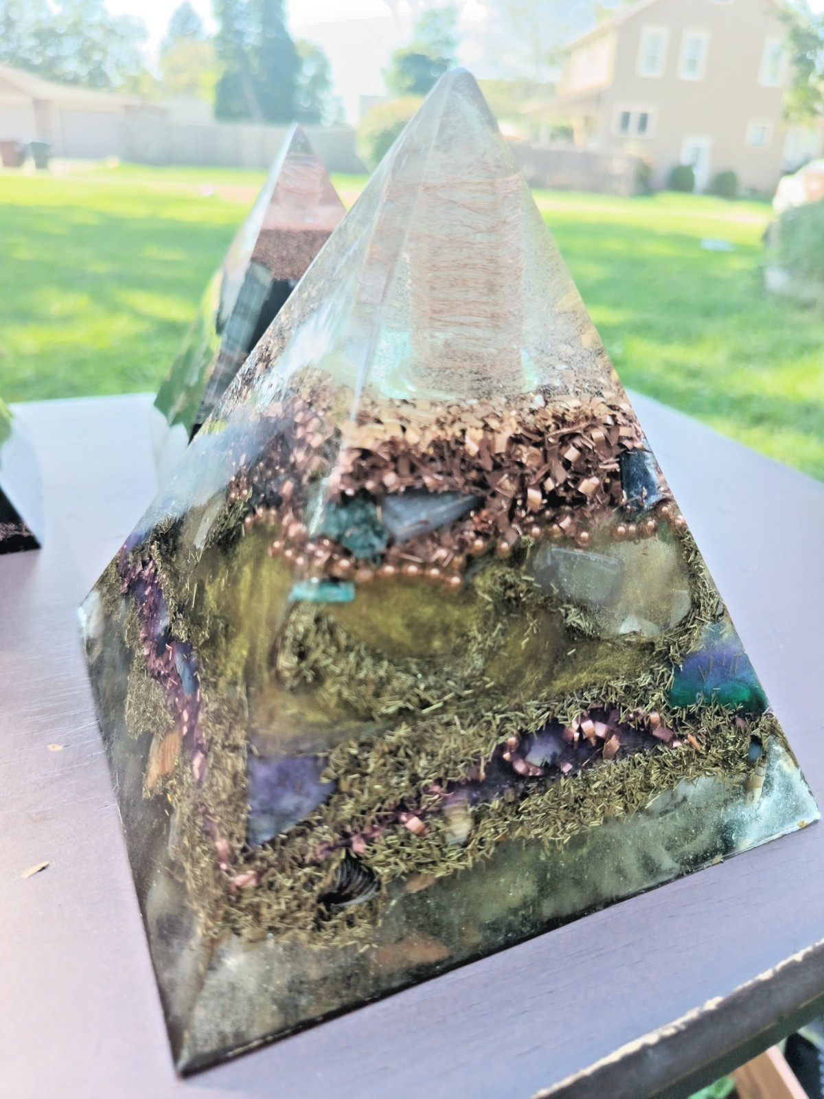  XL Purple/Gold Crystal Healing Emf protection Orgone pyramid generator