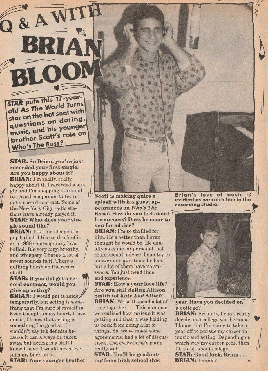 Brian Bloom Alyssa Milano teen magazine clipping Q and A Teen Machine