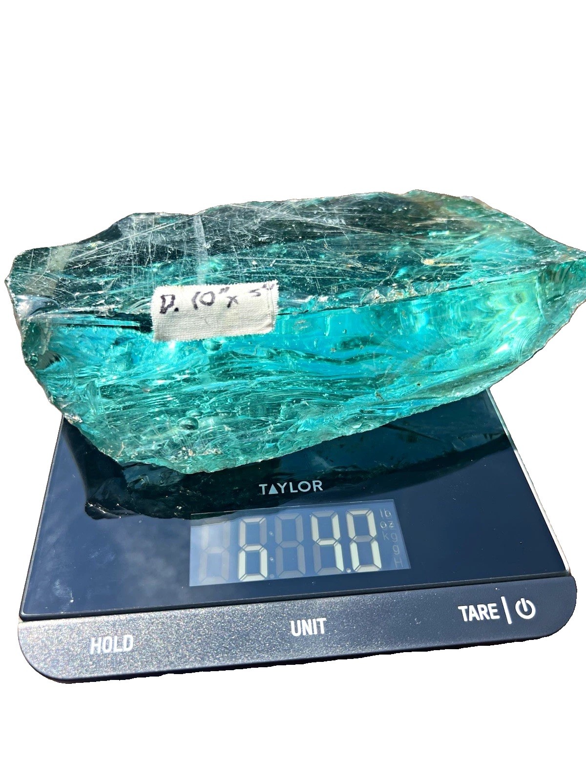 HUGE Antique Blue-Green Glass Crystal Chunk of Slag Glass -  7lb 13.7oz - 10”x5”