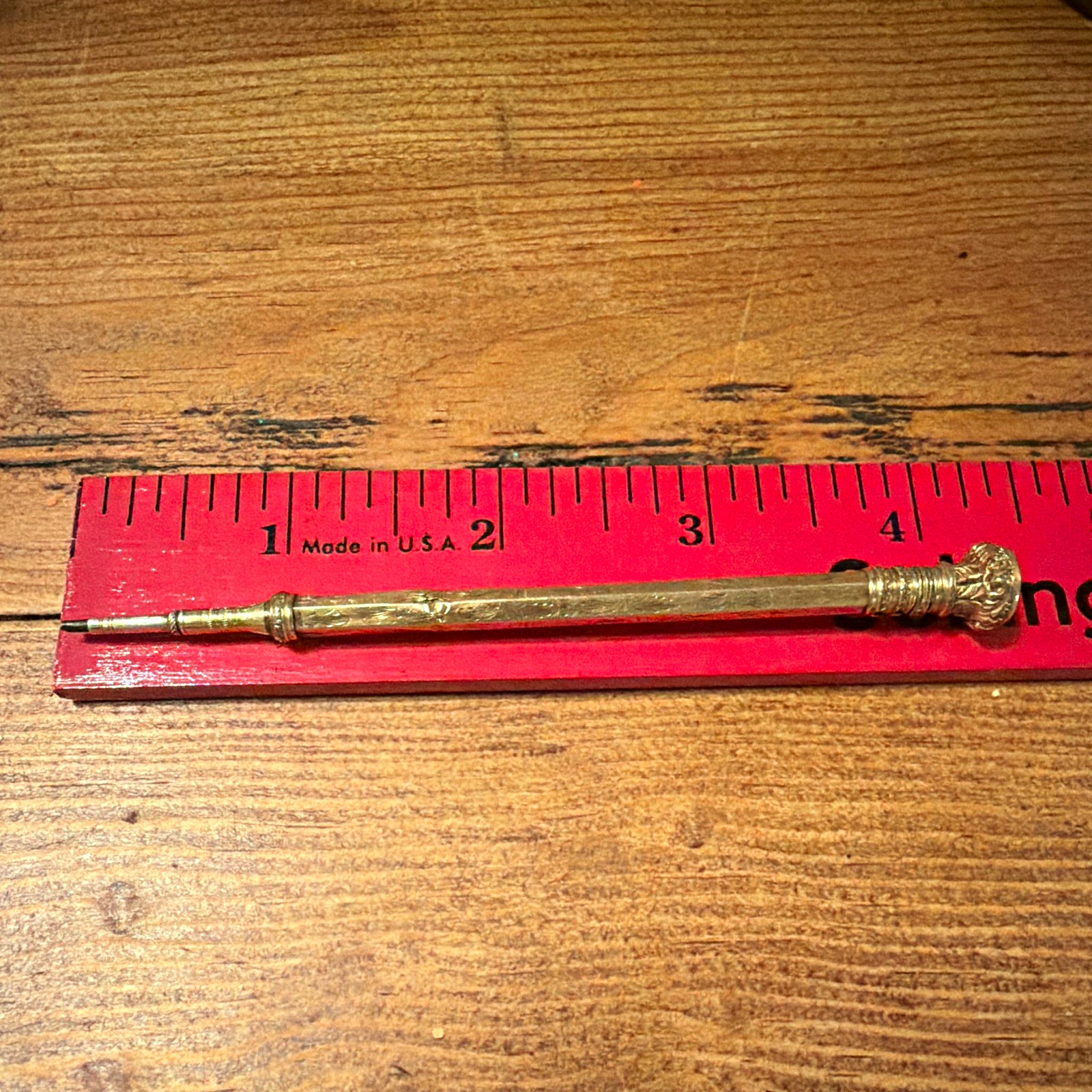 Vintage Brass Twist Click Mechanical Pencil, Retractable Tip, Engraved, 4 in