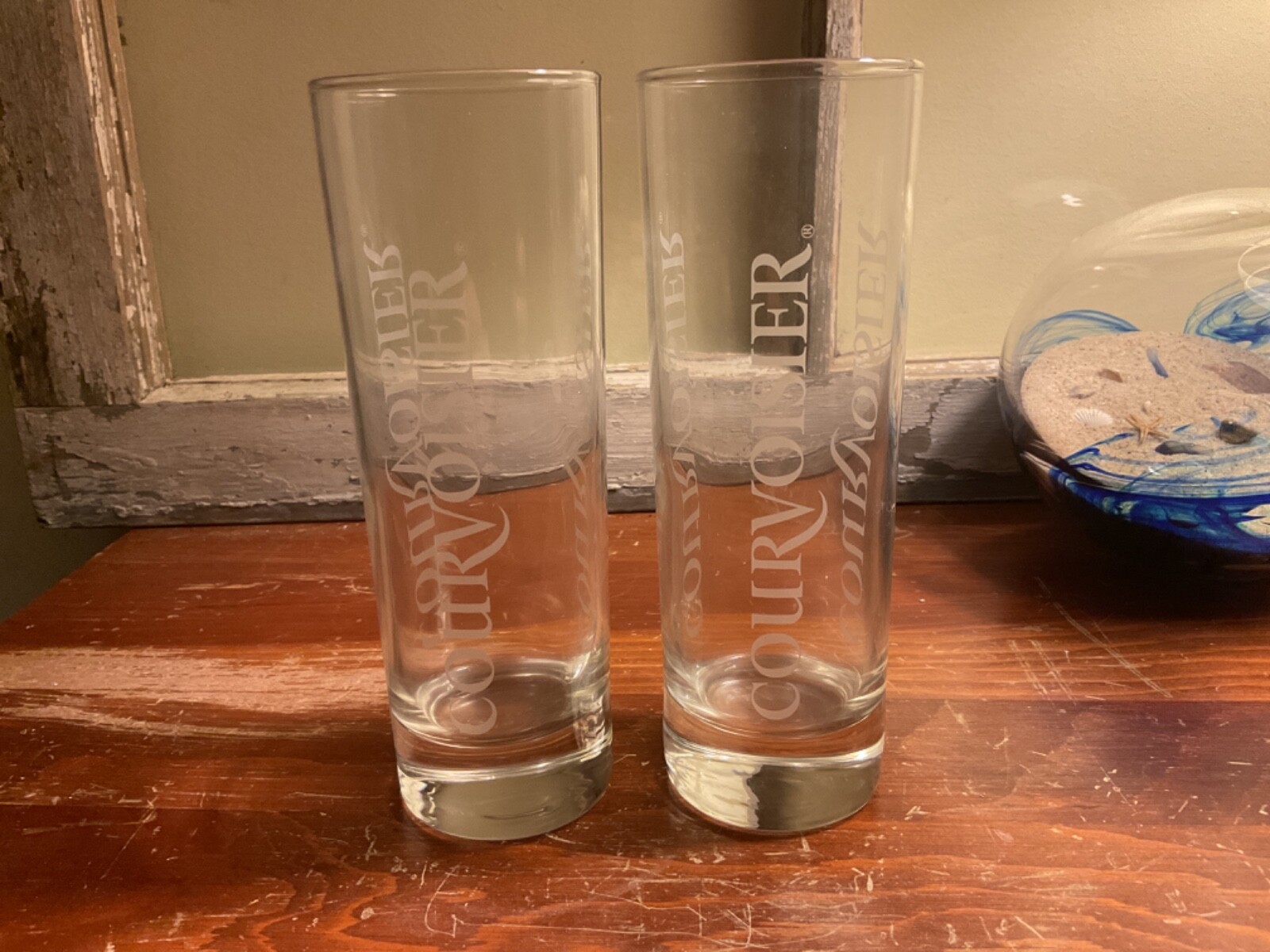 Set Of 2 “Courvoisier” COGNAC Drinking Glasses Tall Bar Ware