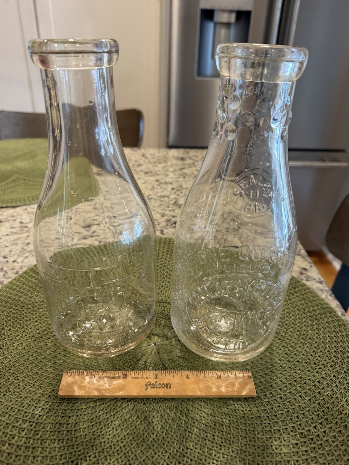 2 Antique Milk Bottles Keystone & Dryer Dairy Bristol, Pa. Bucks County Pa.